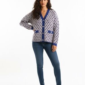 ON-34th Blue and White Patterned Cardigan Size Medium Women’s BNWOT